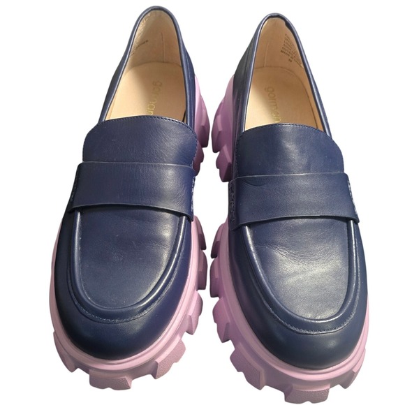gorman Shoes - Gorman Fun Times Loafer Navy Leather Pink Chunky Platform Lug Sole Shoes 39